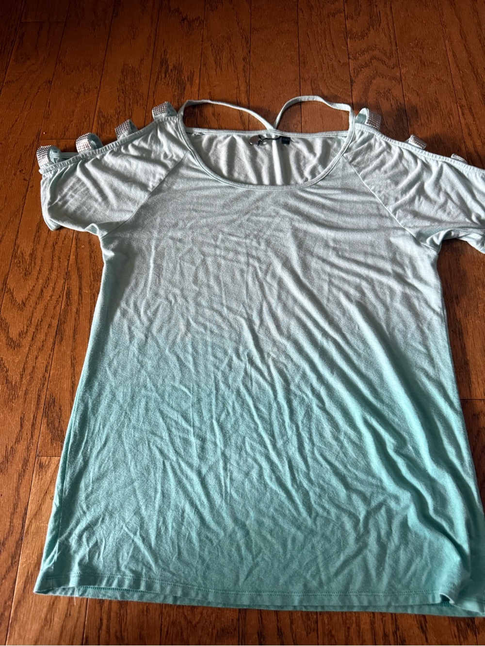 BKE Aqua Ombre Cold-Shoulder Short Sleeve Top